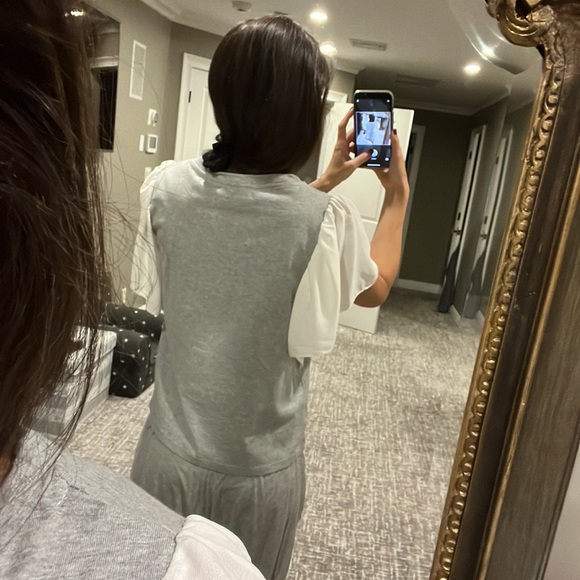 Ontwelfth Grey Cotton Tee with White Chiffon Flutter Sleeves - Picture 3 of 5